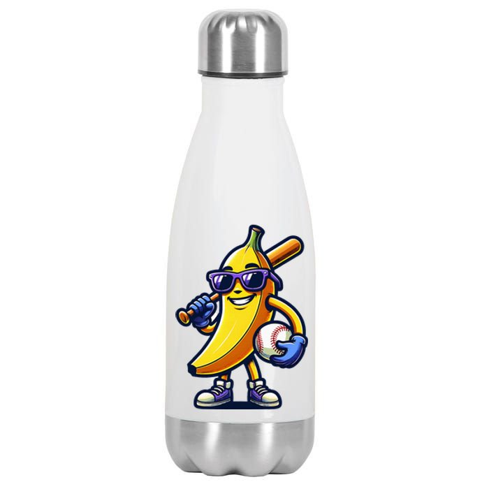 Banana Playing Baseball Fruit Lover Baseball Player Stainless Steel Insulated Water Bottle