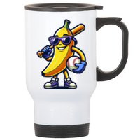 Banana Playing Baseball Fruit Lover Baseball Player Stainless Steel Travel Mug