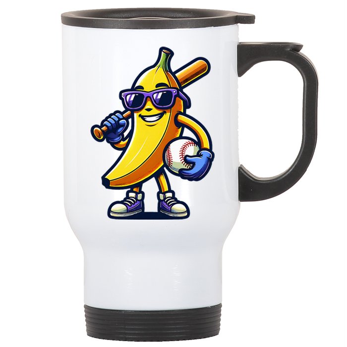 Banana Playing Baseball Fruit Lover Baseball Player Stainless Steel Travel Mug