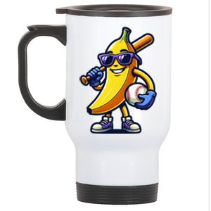 Banana Playing Baseball Fruit Lover Baseball Player Stainless Steel Travel Mug