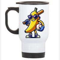 Banana Playing Baseball Fruit Lover Baseball Player Stainless Steel Travel Mug