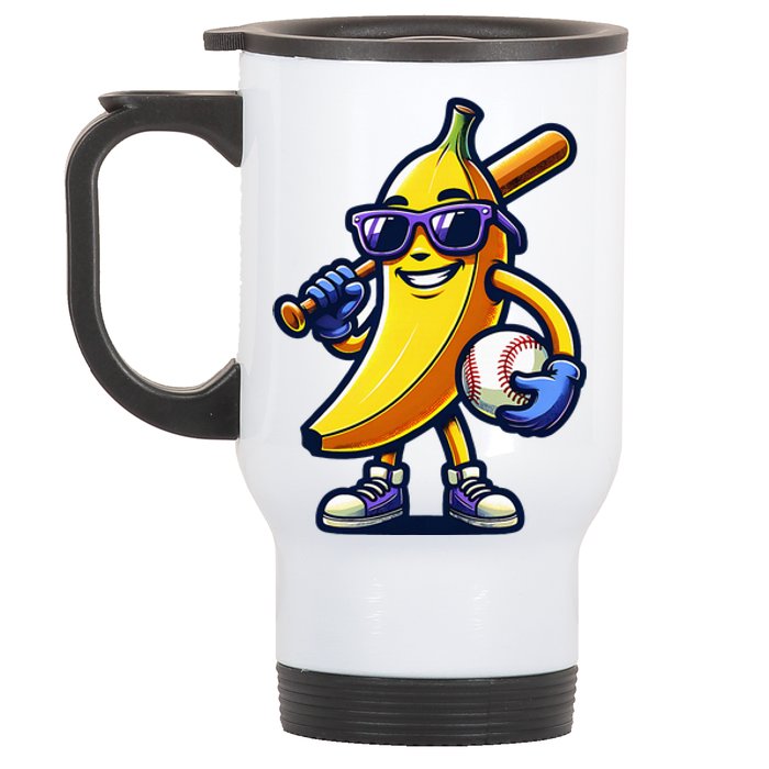 Banana Playing Baseball Fruit Lover Baseball Player Stainless Steel Travel Mug