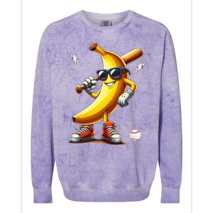 Banana Playing Baseball Funny Baseball Game Colorblast Crewneck Sweatshirt