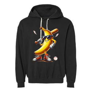 Banana Playing Baseball Funny Baseball Game Garment-Dyed Fleece Hoodie