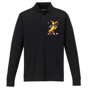 Banana Playing Baseball Funny Baseball Game Performance Long Sleeve Polo