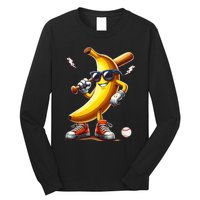 Banana Playing Baseball Funny Baseball Game Long Sleeve Shirt