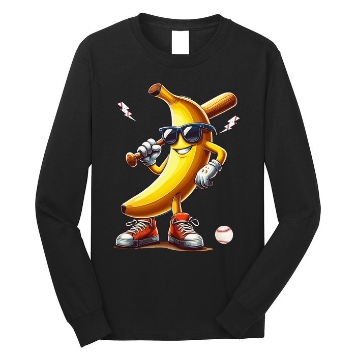 Banana Playing Baseball Funny Baseball Game Long Sleeve Shirt