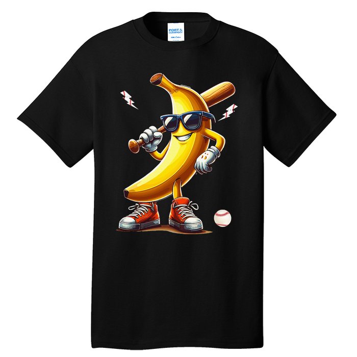 Banana Playing Baseball Funny Baseball Game Tall T-Shirt