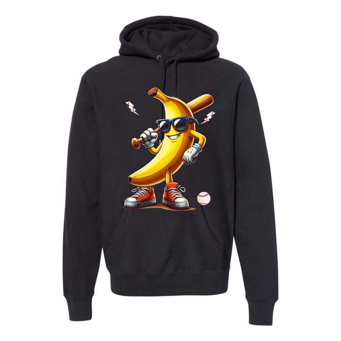 Banana Playing Baseball Funny Baseball Game Premium Hoodie