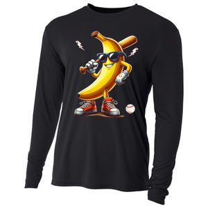 Banana Playing Baseball Funny Baseball Game Cooling Performance Long Sleeve Crew