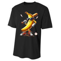 Banana Playing Baseball Funny Baseball Game Performance Sprint T-Shirt