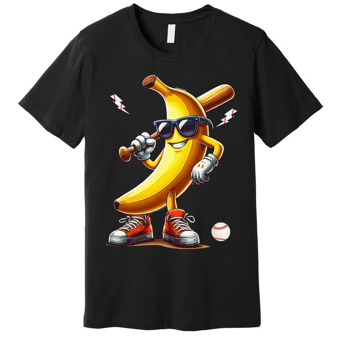 Banana Playing Baseball Funny Baseball Game Premium T-Shirt