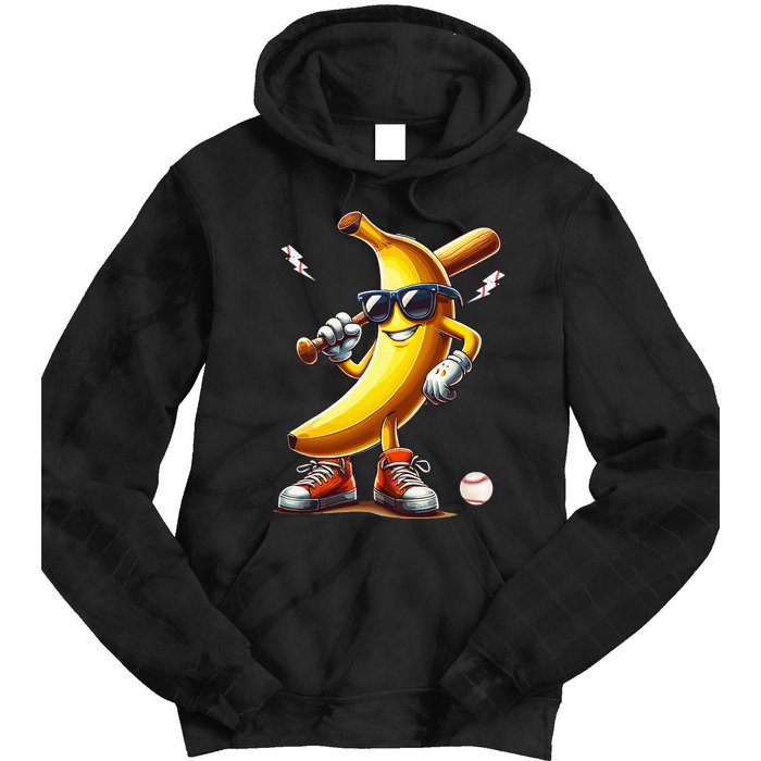 Banana Playing Baseball Funny Baseball Game Tie Dye Hoodie