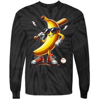 Banana Playing Baseball Funny Baseball Game Tie-Dye Long Sleeve Shirt