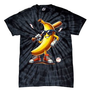 Banana Playing Baseball Funny Baseball Game Tie-Dye T-Shirt