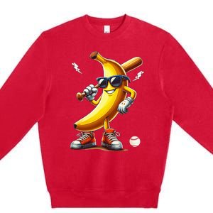 Banana Playing Baseball Funny Baseball Game Premium Crewneck Sweatshirt