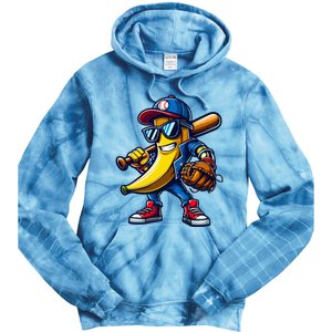 Banana Playing Baseball Fruit Lover Funny Baseball Player Tie Dye Hoodie