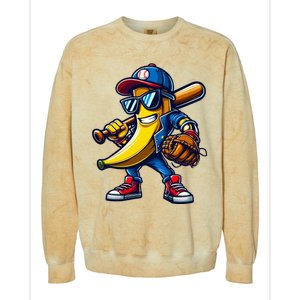 Banana Playing Baseball Fruit Lover Funny Baseball Player Colorblast Crewneck Sweatshirt