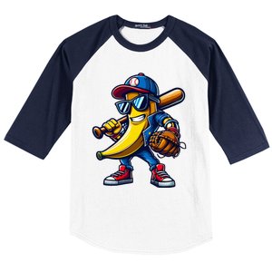 Banana Playing Baseball Fruit Lover Funny Baseball Player Baseball Sleeve Shirt