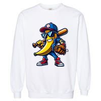 Banana Playing Baseball Fruit Lover Funny Baseball Player Garment-Dyed Sweatshirt