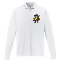 Banana Playing Baseball Fruit Lover Funny Baseball Player Performance Long Sleeve Polo