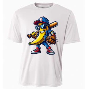 Banana Playing Baseball Fruit Lover Funny Baseball Player Cooling Performance Crew T-Shirt