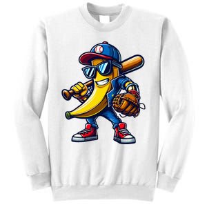 Banana Playing Baseball Fruit Lover Funny Baseball Player Sweatshirt