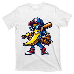 Banana Playing Baseball Fruit Lover Funny Baseball Player T-Shirt