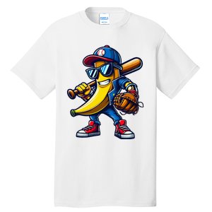 Banana Playing Baseball Fruit Lover Funny Baseball Player Tall T-Shirt