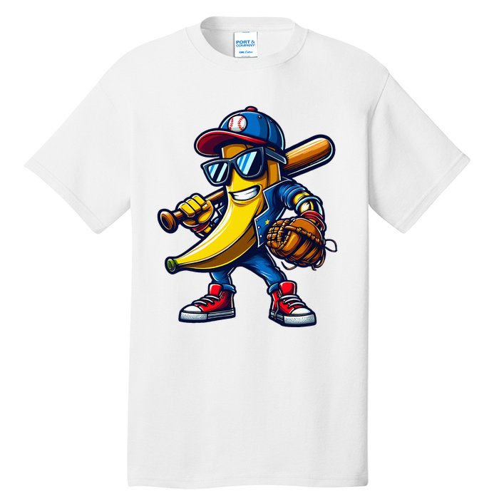 Banana Playing Baseball Fruit Lover Funny Baseball Player Tall T-Shirt