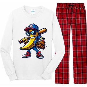 Banana Playing Baseball Fruit Lover Funny Baseball Player Long Sleeve Pajama Set