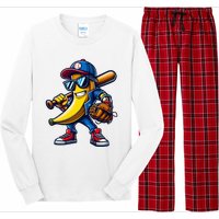 Banana Playing Baseball Fruit Lover Funny Baseball Player Long Sleeve Pajama Set