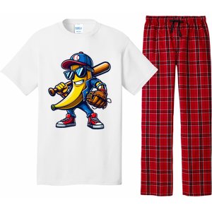 Banana Playing Baseball Fruit Lover Funny Baseball Player Pajama Set