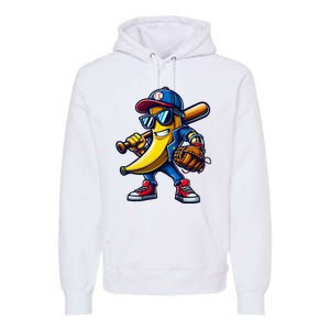 Banana Playing Baseball Fruit Lover Funny Baseball Player Premium Hoodie