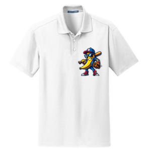 Banana Playing Baseball Fruit Lover Funny Baseball Player Dry Zone Grid Polo