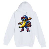 Banana Playing Baseball Fruit Lover Funny Baseball Player Premium Pullover Hoodie