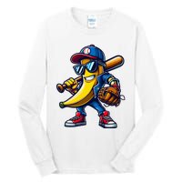 Banana Playing Baseball Fruit Lover Funny Baseball Player Tall Long Sleeve T-Shirt