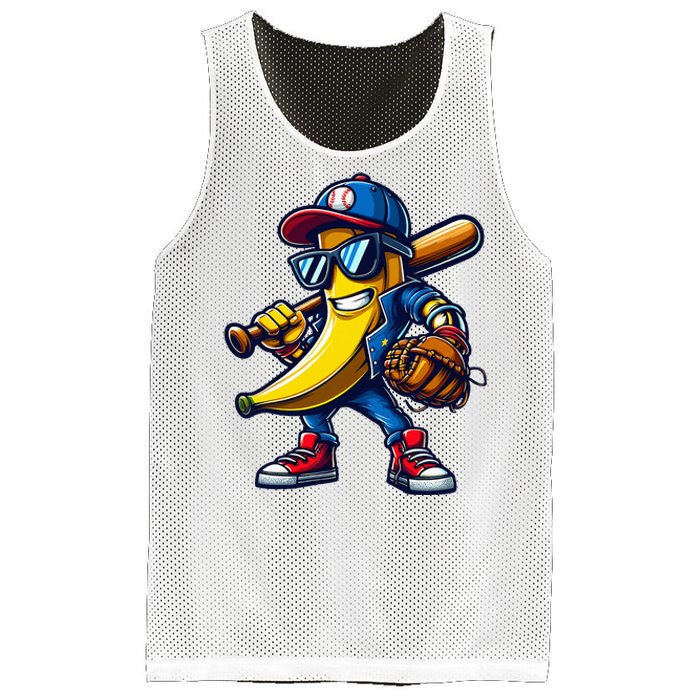 Banana Playing Baseball Fruit Lover Funny Baseball Player Mesh Reversible Basketball Jersey Tank