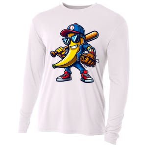 Banana Playing Baseball Fruit Lover Funny Baseball Player Cooling Performance Long Sleeve Crew