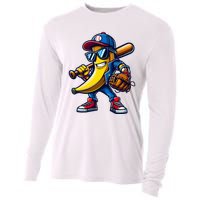 Banana Playing Baseball Fruit Lover Funny Baseball Player Cooling Performance Long Sleeve Crew