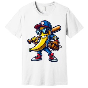 Banana Playing Baseball Fruit Lover Funny Baseball Player Premium T-Shirt