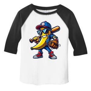 Banana Playing Baseball Fruit Lover Funny Baseball Player Toddler Fine Jersey T-Shirt