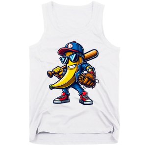 Banana Playing Baseball Fruit Lover Funny Baseball Player Tank Top