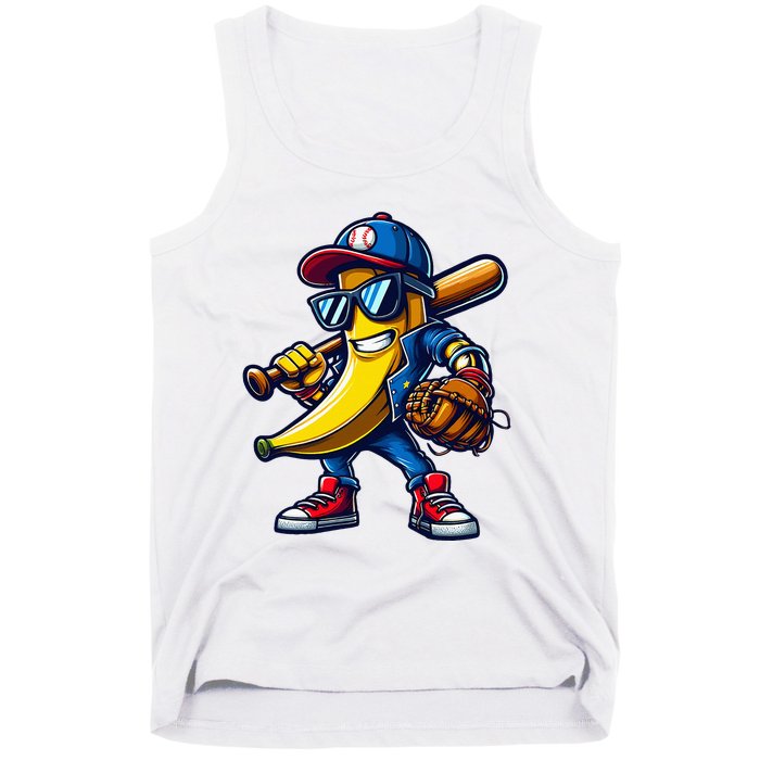 Banana Playing Baseball Fruit Lover Funny Baseball Player Tank Top