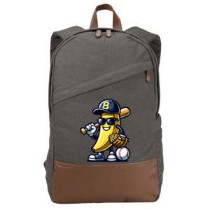 Banana Playing Baseball Fruit Lover Baseball Player Cotton Canvas Backpack