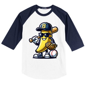 Banana Playing Baseball Fruit Lover Baseball Player Baseball Sleeve Shirt