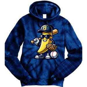 Banana Playing Baseball Fruit Lover Baseball Player Tie Dye Hoodie