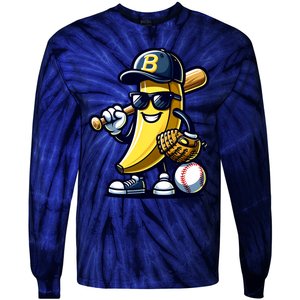 Banana Playing Baseball Fruit Lover Baseball Player Tie-Dye Long Sleeve Shirt