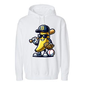 Banana Playing Baseball Fruit Lover Baseball Player Garment-Dyed Fleece Hoodie