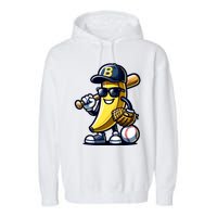 Banana Playing Baseball Fruit Lover Baseball Player Garment-Dyed Fleece Hoodie